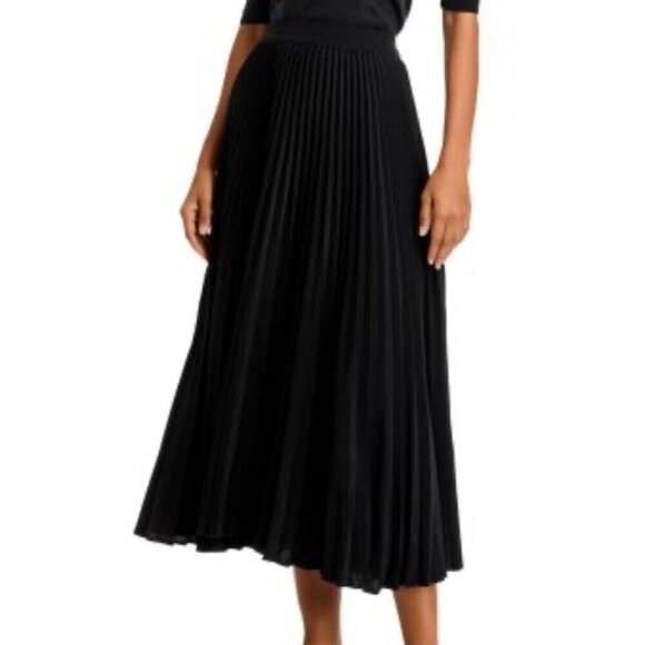 CO XS Black Pleated Midi Skirt Stretch Waist Career Designer - Picture 1 of 6